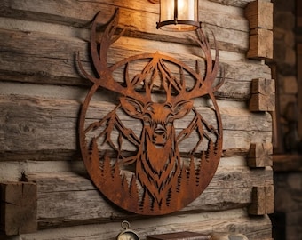 Deer Mountain Metal Wall Art, Rustic Whitetail Buck Decor, Forest Wildlife Sculpture, Western Cabin Lodge Wall