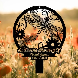 Personalized Dragonfly Memorial Stake, Dragonfly Lover Gift, Garden Decor, Dragonfly Stake,Sympathy Sign, Grave Marker, Dragonfly Metal Sign