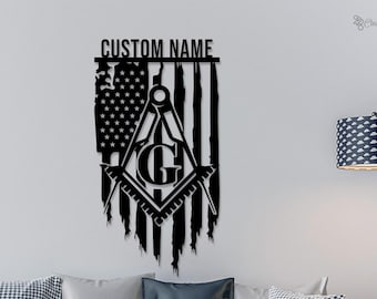 Benutzerdefinierte Freimaurer Freimaurer Wandkunst, Freimaurer Symbol hängende Wand, personalisierte Freimaurerei Büro Dekor Freimaurer Quadrat und Kompass Geschenk für ihn