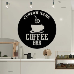 Personalisierte Kaffeebar Schild Küchenschild Kaffeestation Wandkunst Kaffeebar Wandbehang Benutzerdefiniertes Kaffeeschild Kaffeebar Metallwandkunst
