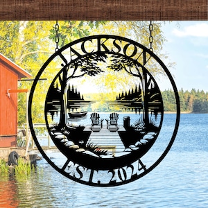 Lakehouse Sign,Personalized Cabin Name Sign,Dad Gift,Lakehouse Decor,Custom Family Name Sign,Outdoor Sign,Father&#39;s day Gift, Dock at lake