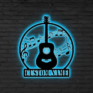 Benutzerdefinierte Gitarre Metall Led Licht, personalisierte Musik Hinweis Zeichen, Musik Dekor Geschenk, Geschenk für Musik, Gitarre Noten Metall, Musiker Geschenk, Hauszeichen