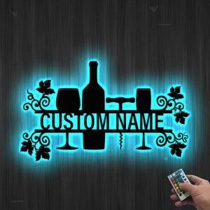 Custom Wine Bar Metal Wall Art LED Light Personalized Wine Bar Sign Home Decor Wine Shop Patio Decor Man Cave Kitchen Decor Wine Sign