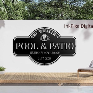 Personalized Pool & Patio Sign, Patio Decor Swimming Pool Decor,Custom Pool Sign,Backyard Pool Decor,Family Name Sign Modern Poolside Decor