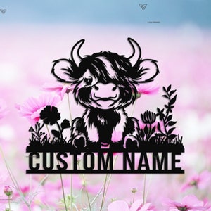 Farm Sign Custom Baby Highland Cow Farmhouse Metal Wall Art Personalized Heifer Farm Name Sign Home Decor Cow Barn Nursery Decor Barn Sign