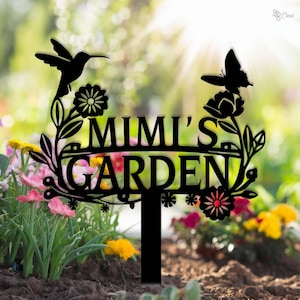 Custom Hummingbird Butterfly Metal Yard, Floral Metal Garden Sign, Grandma gift, Hummingbird sign, Butterfly garden,Gift for mom,Garden sign