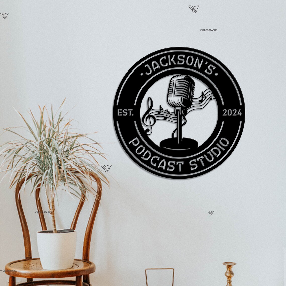 Custom Music Audio Studio Metal Wall Art LED Light Microphone Art ...