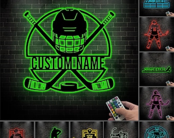 Custom Hockey LED Metal Sign, Hockey Player Wall Decor, Gift for Hockey Fan, Man Cave Sport, Personalized Name Neon Light, Hockey lover gift