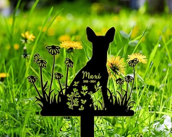 Estaca conmemorativa personalizada para pinscher miniatura, marcador de tumba para mascotas de acero con recubrimiento en polvo