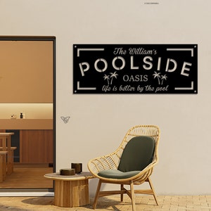 Personalized Family Poolside Oasis Sign,Swimming Pool Metal Sign,Custom Pool Sign,Tiki Bar,Pool signs for Outdoor,Poolside Sign,Patio Decor