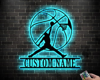 Personalized Basketball Metal Wall Art Led Light, Custom Basketball Player Name Sign, Basketball Metal Sign, Basketball Lover Gift, Dad Gift