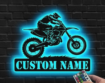 Custom Dirt Bike LED Sign,Personalized Motocross Wall Light, Biker Gift, Gift for son, Dirt bike gift,Dirt Bike Rider Light,Garage wall sign