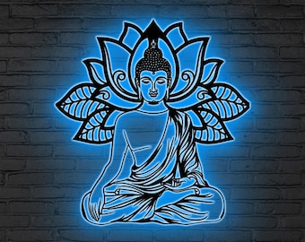 LED Buddha Metal Wall Art, Om Sign, Yoga Studio Decor