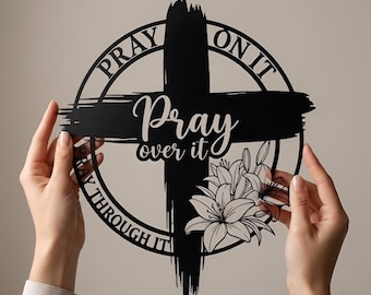 Cruz religiosa de metal con la inscripción "Ora sobre ella", arte cristiano para pared, decoración espiritual para el hogar.