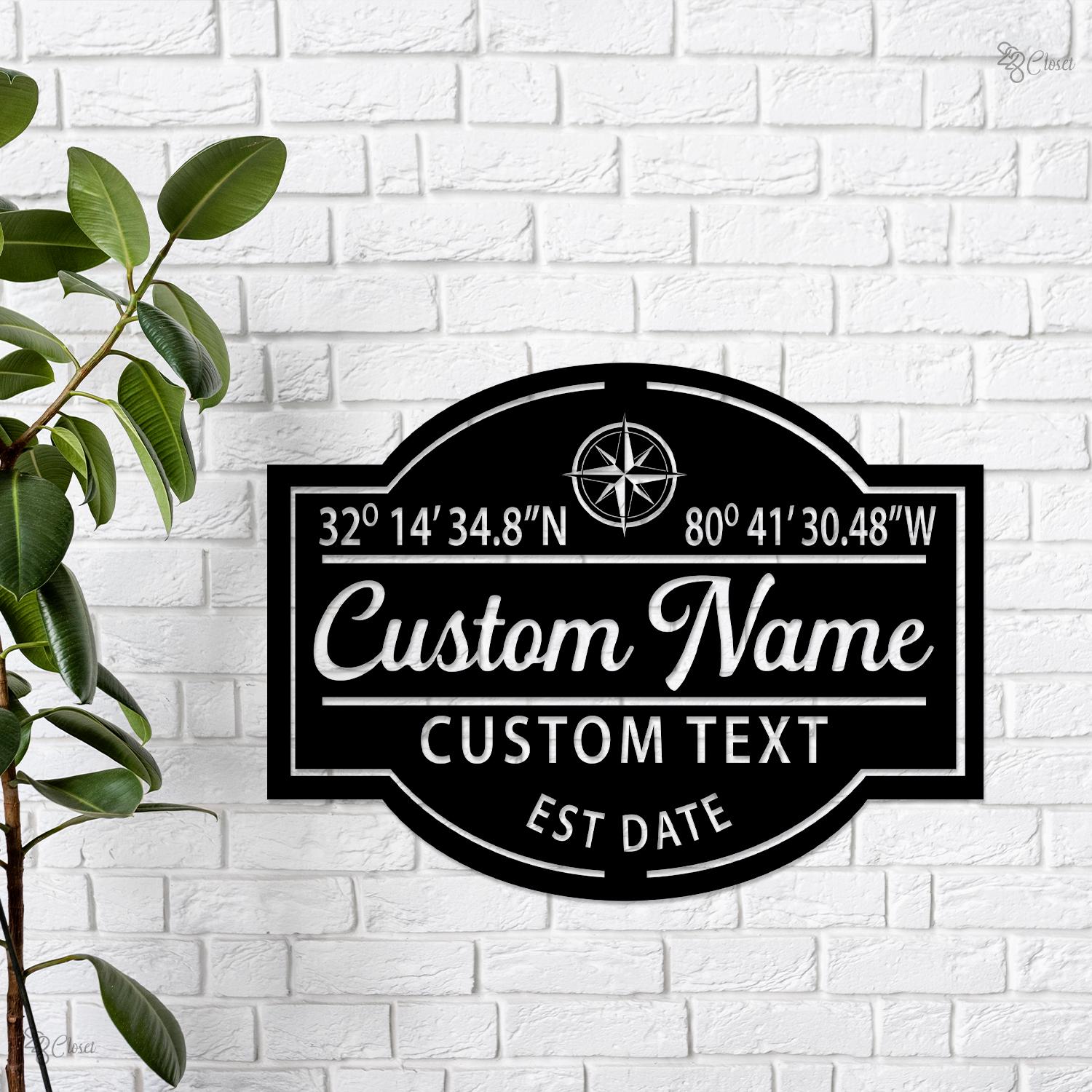 Compass Address Sign Custom Metal Compass Sign, Nautical Address, Family Name, New Home Gift ...