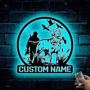 Custom Duck Hunting Metal Wall Art LED Light, Hunting Sign Personalized Duck Hunter Name Sign Decoration For Room, Duck Hunting Metal Sign