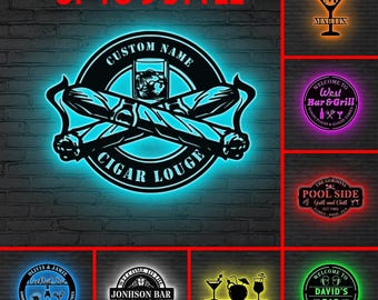 Personalized Bar Name Sign, LED Metal Pub Decor
