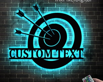 Arte de pared metálico de tiro con arco personalizado, letrero LED personalizado