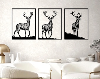 Set Of 3 Deer Metal Wall Art Tree Branch Forest Deer Wall Decor Nature Lover Gift Home Decor