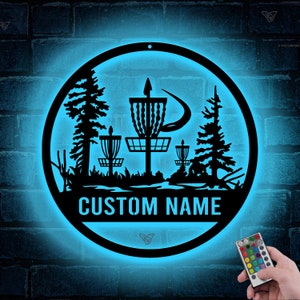 Custom Disc Golf Player Metal Wall Art LED Light Personalized Disc Golfer Name Sign Home Decor Disc Golfer Sign Man Cave Decor Birthday Gift