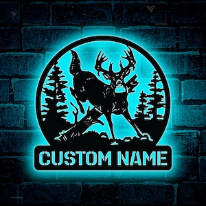 Custom Deer Hunting Metal Sign LED Light,Deer Wall Art,Personalized Hunting Wall Decor,Gift for Hunter,Hunter Name Sign,Deer Wall Art