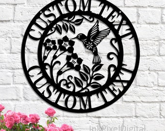 Personalized Metal Garden Sign, Custom Hummingbird Metal Wall Art, Hummingbird Metal Sign, Garden Art, Outdoor Decor, Gardener Gift