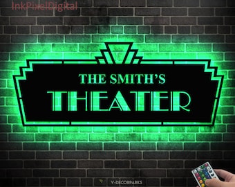 Personalized Home Theater Metal Wall Art LED Light,Custom Cinema Metal Sign,Movie Theater Decor,Movie Theatre Sign,Movie Room Metal Wall Art