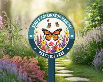 Bird & Pollinator Habitat Sign, Gift for mom, Bird Friendly Sign,Yard butterfly,Monarch Butterfly Lawn Sign, Pesticide Garden Yard,Bird Sign