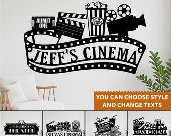 Gepersonaliseerde thuisbioscoopbord, custom cinema metaal, cadeau voor kamer, bord home movie, bord popcorn, kamerbord filmavond, cadeau voor vader