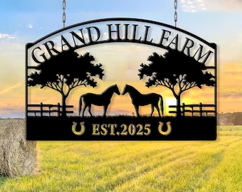 Custom Horse Farm Metal Sign, Personalized Ranch Metal Sign, Horse Farm Metal Wall, Ranch Name Sign with Horse, Gift for farm, Horse gift