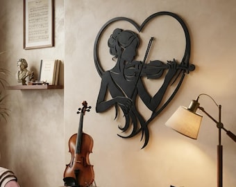 Geige Metall Wandschild, Musikerin Dekor, Musik Liebhaber Geschenk für Studio oder Wohnzimmer, Geschenk zu Hause