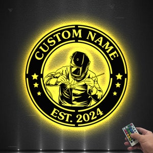 Custom US Flag Welding Metal Wall Art LED Light Personalized Welder Name Sign Welder Metal Sign Birthday Gift Ideal for Home Decor & Gift
