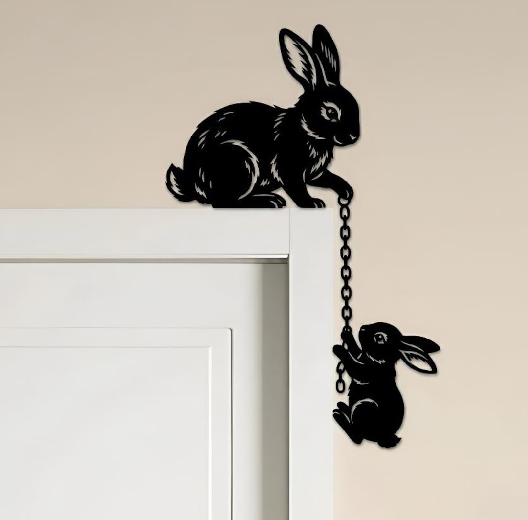 Door Frame Rabbits Bunny Door Corner Decor, Rabbit Metal Wall Art, Cute Hanging Bunny Sign ...