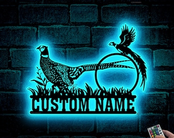 Custom Pheasant Metal Sign, LED Wall Art, Personalized Name Decoration