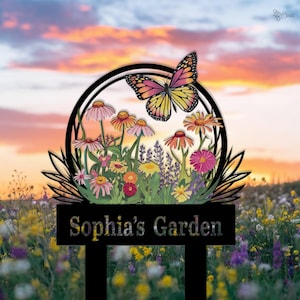 Custom Butterfly Garden Sign, Garden Yard Stake, Personalized Flower Garden Decor, Gift for mom, Colorful Butterfly Garden, Butterfly stake