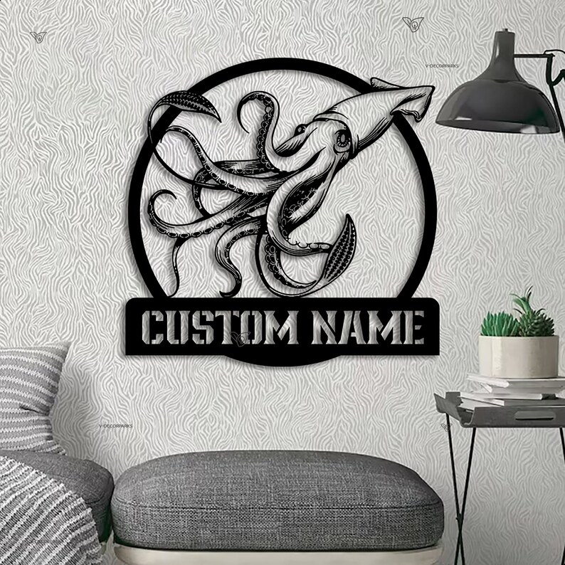 Squid Sign Design Custom Giant Squid Metal Sign, LED Lights, Personalized Gift - Etsy