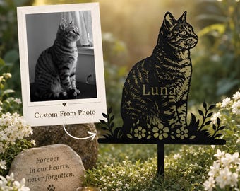 Benutzerdefinierte Katze Gedenkpfahl, personalisierte Metall Haustier Grabmarker, Garten Erinnerungsschild vom Foto