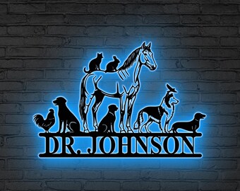 Custom Vet Metal Wall Art LED Lights, Veterinarian Gift, Vet Decor, Vet Clinic Decor, Pet Clinic, Veterinary Wall Art, Pet Decor, Xmas Gift