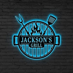 Custom Grill Sig Led lights, Personalized BBQ Wall, Patio Outdoor Kitchen Sign, Backyard Grill Name Sign,Grill Gift,Bbq wall, Barbecue signs