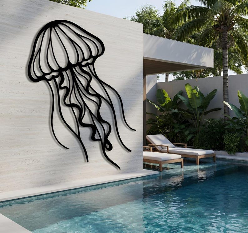 Jellyfish Metal Wall Art – Coastal Outdoor Decor, Beach House Wall Art ...