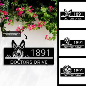 Custom House Number Sign, Outdoor Metal Sign, Dog Breed Metal Address Sign, Address Plaque, Dog Decor, Outdoor decor, Housewarming Gift