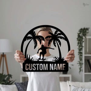 Custom Skateboard Metal Sign, Personalized Skater Wall Art, Palm Tree Sign, Palm Tree Skateboarding Sign, Skateboard Metal Art, Home Sign
