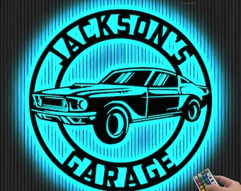 Personalized LED Muscle Car Sign, Custom Garage Metal Wall Art