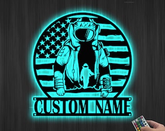 Personalized Bomb Squad Metal Sign, US Flag LED Wall Decor