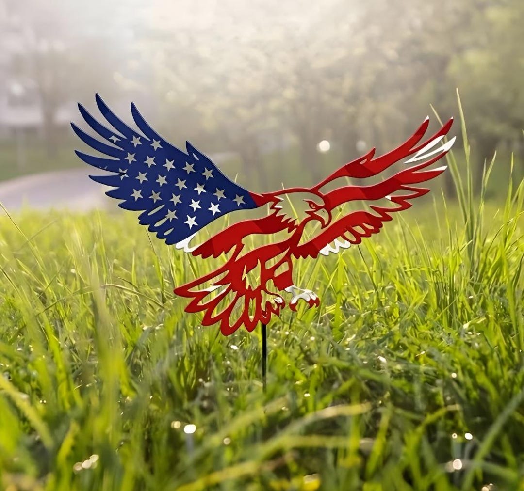 Patriotic Eagle Yard Decor, American Flag Garden Metal Stake, Outdoor ...