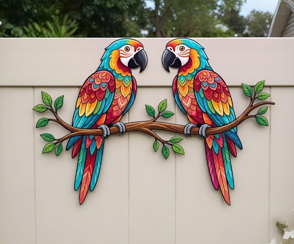 Colorful Parrot Metal Wall Art, Tropical Bird Decor, Outdoor Fence ...