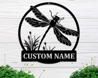 Custom Dragonfly Monogram Metal Sign, Dragonfly Metal Sign, Dragonfly Wall Hanging For Decoration, Dragonfly Metal Wall Decor, Garden Sign