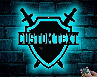 Custom Medieval Shield LED Metal Sign, Knight Home Decor