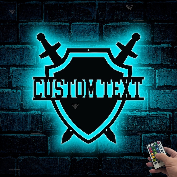Custom Medieval Shield LED Metal Sign, Knight Home Decor