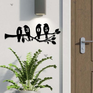 Custom House Address Number Metal Sign, Tree Branch and Birds Decor, Address Sign, Outdoor Wall Decor, House Number Sign,Address Plaque